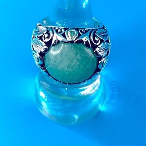 Balinese Style Bold Jade .925 Sterling Silver ring. Made in India
